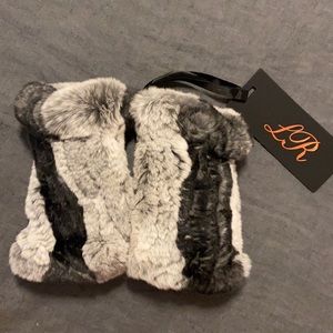 NWT Women’s genuine rabbit fur hand warmers - black and gray SO SOFT